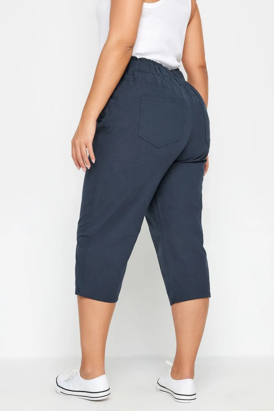 Trousers>YOURS Curve Navy Blue Cool Cotton Cropped Trousers NavyBlue