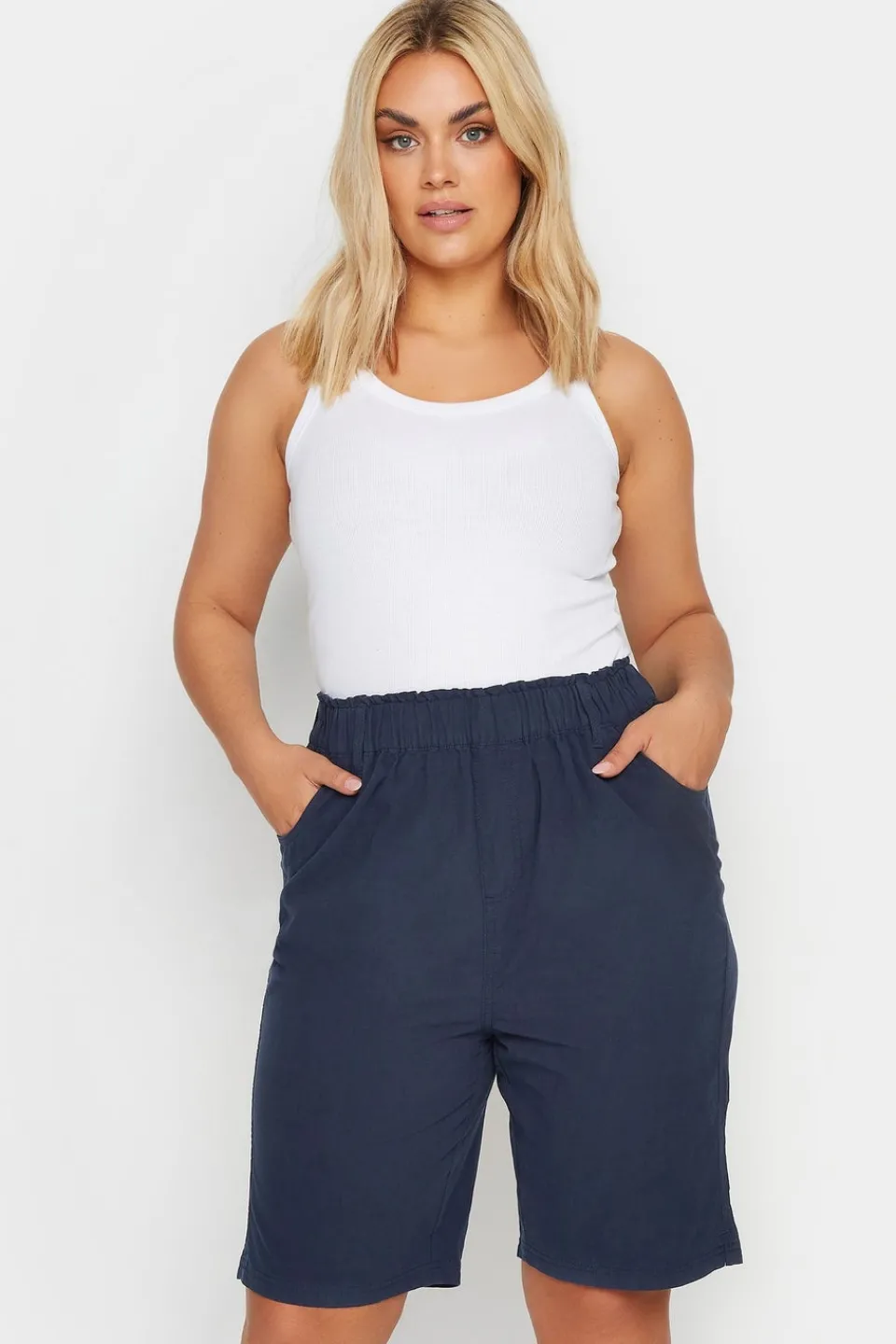 Shorts>YOURS Curve Navy Blue Cool Cotton Shorts NavyBlue
