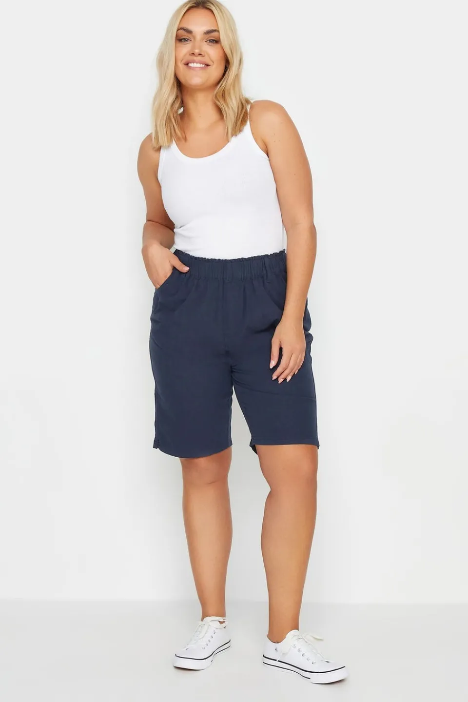 Shorts>YOURS Curve Navy Blue Cool Cotton Shorts NavyBlue