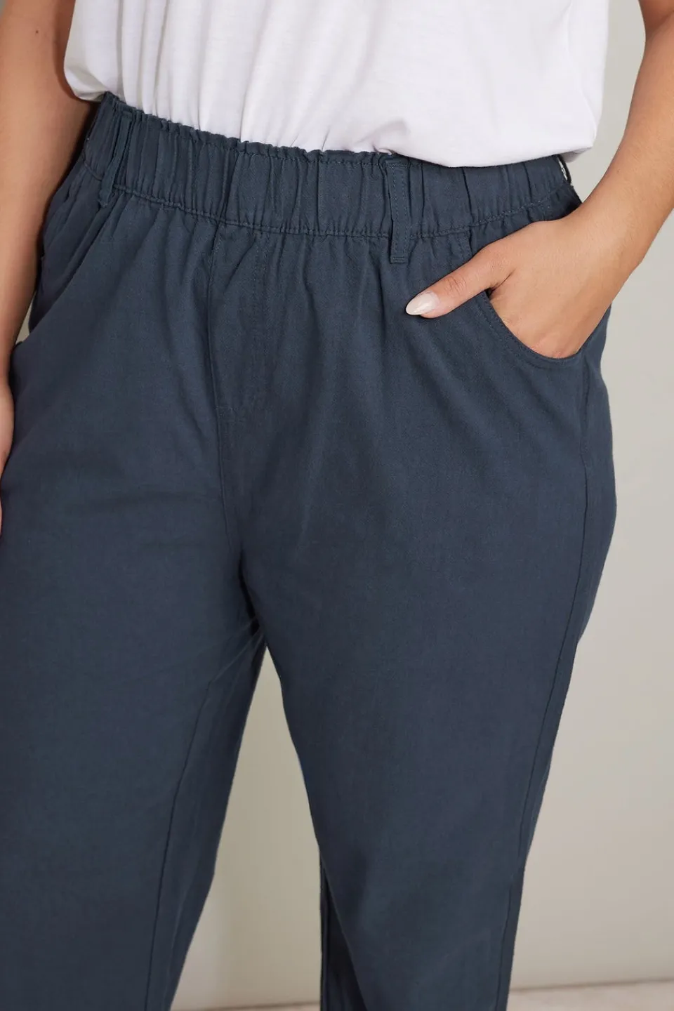 Trousers>YOURS Curve Navy Blue Cool Cotton Wide Leg Trousers