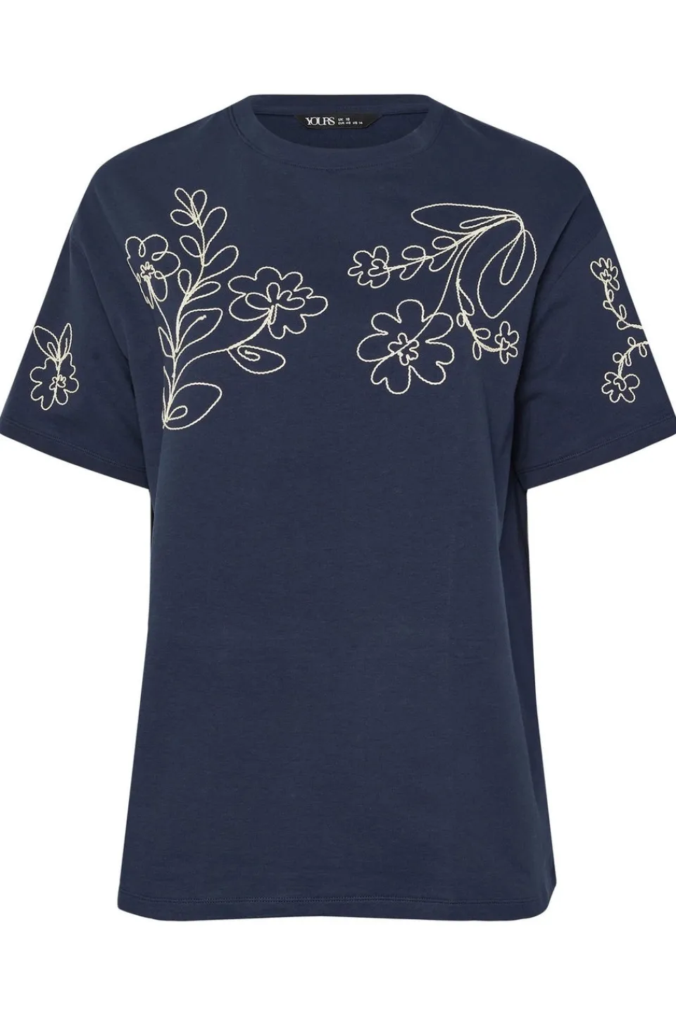 T-Shirts>YOURS Curve Navy Blue Floral Embroidered Oversized T-Shirt