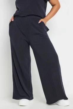 Trousers>YOURS Curve Navy Blue Knitted Wide Leg Trousers