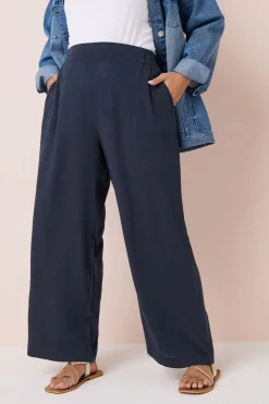 Trousers>YOURS Curve Navy Blue Linen Wide Leg Trousers NavyBlue