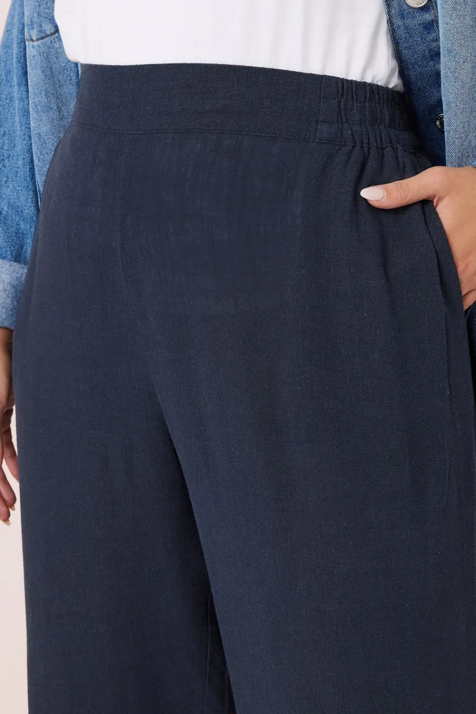 Trousers>YOURS Curve Navy Blue Linen Wide Leg Trousers NavyBlue
