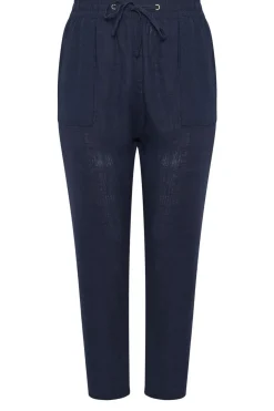 Trousers>YOURS Curve Navy Blue Linen Tie Front Joggers