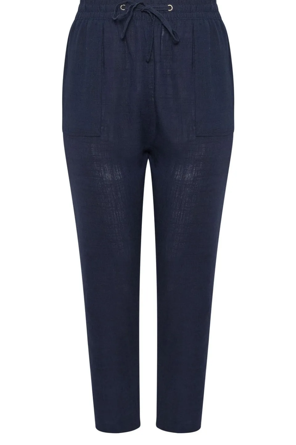 Trousers>YOURS Curve Navy Blue Linen Tie Front Joggers