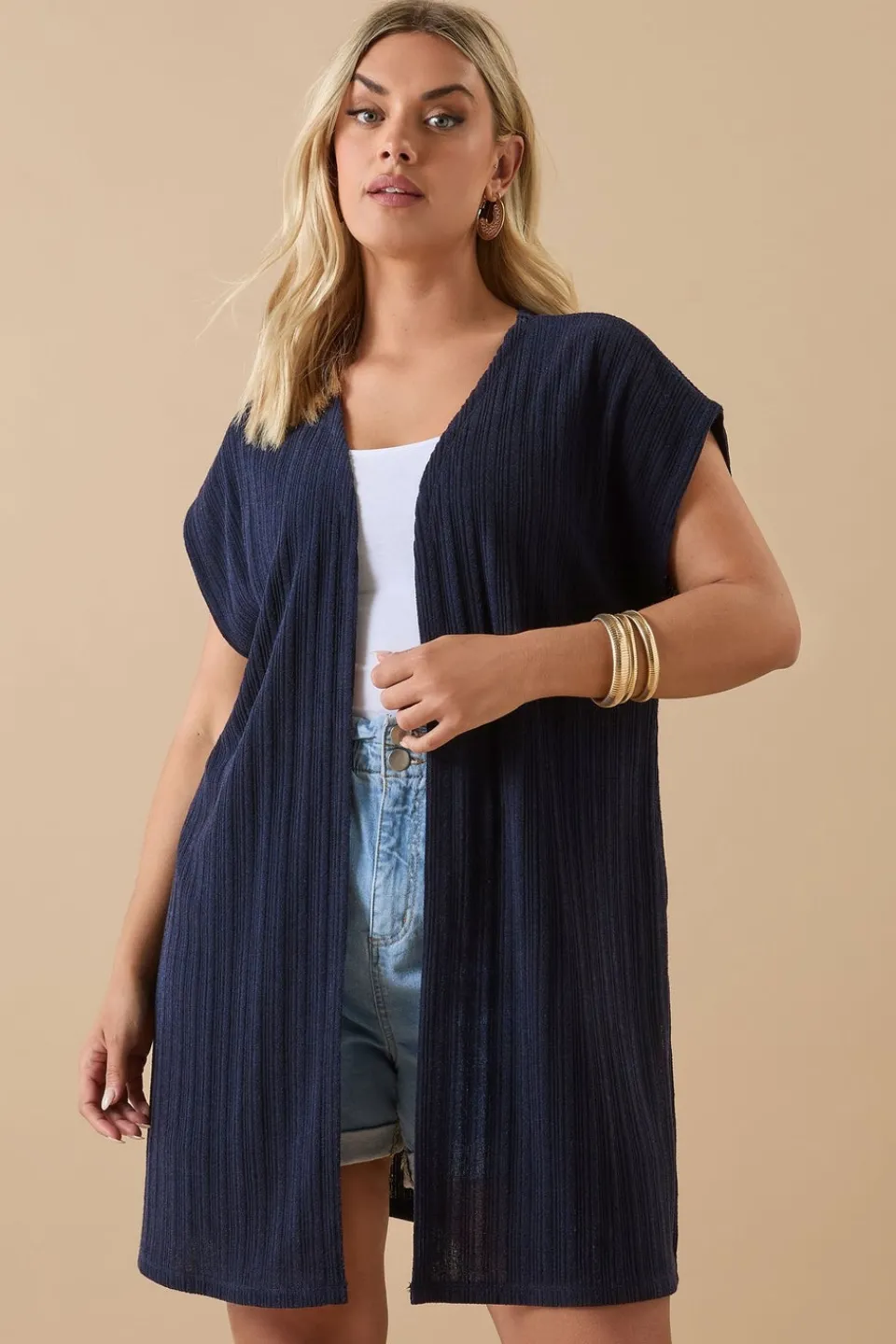 Knitwear>YOURS Curve Navy Blue Ribbed Jersey Cardigan