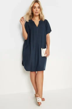 Dresses>YOURS Curve Navy Blue Short Sleeve Tunic Dress