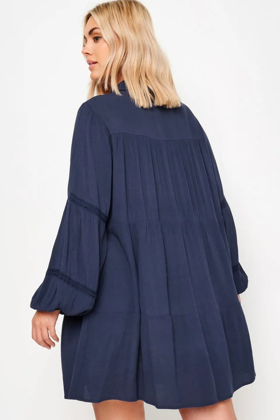 Tops>YOURS Curve Navy Blue Tiered Crochet Detail Shirt