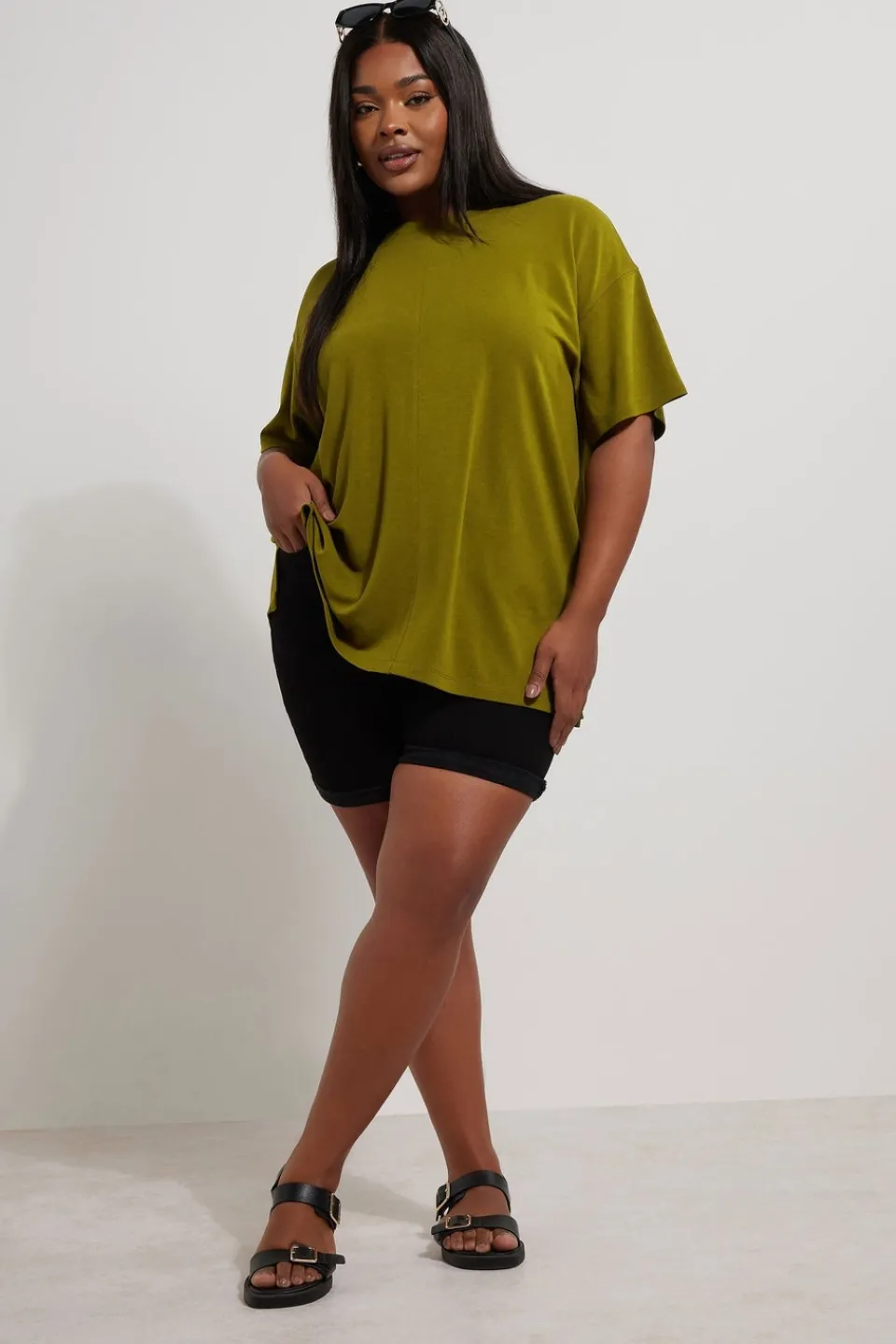 T-Shirts>YOURS Curve Olive Green Heavyweight Oversized T-Shirt