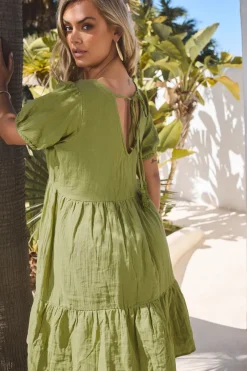 Dresses>YOURS Curve Green Tiered Smock Mini Dress Olive