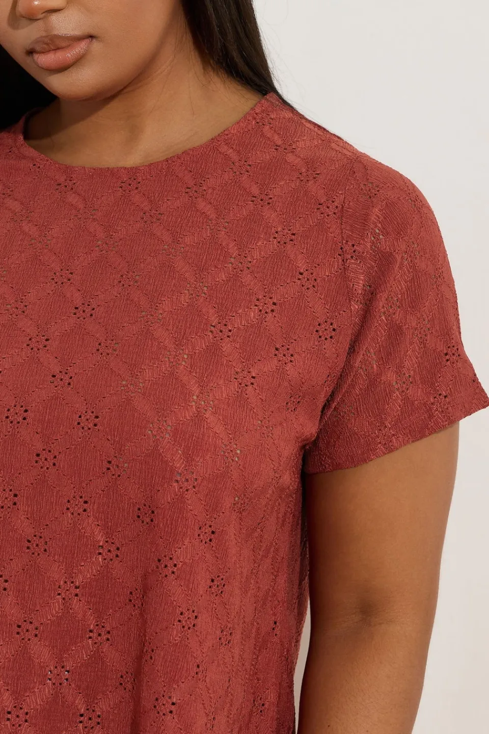 T-Shirts>YOURS Curve Orange Broderie Anglaise Textured Swing Top