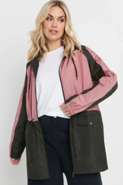 Coats & Jackets>YOURS Curve Pink & Black Colourblock Lightweight Parka Jacket