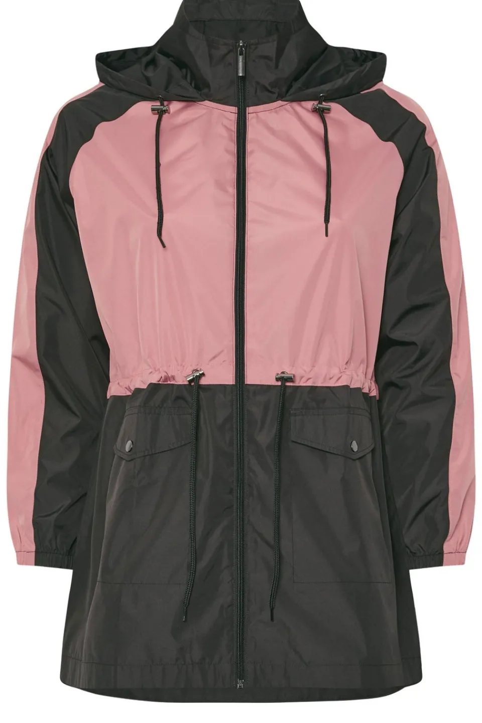 Coats & Jackets>YOURS Curve Pink & Black Colourblock Lightweight Parka Jacket