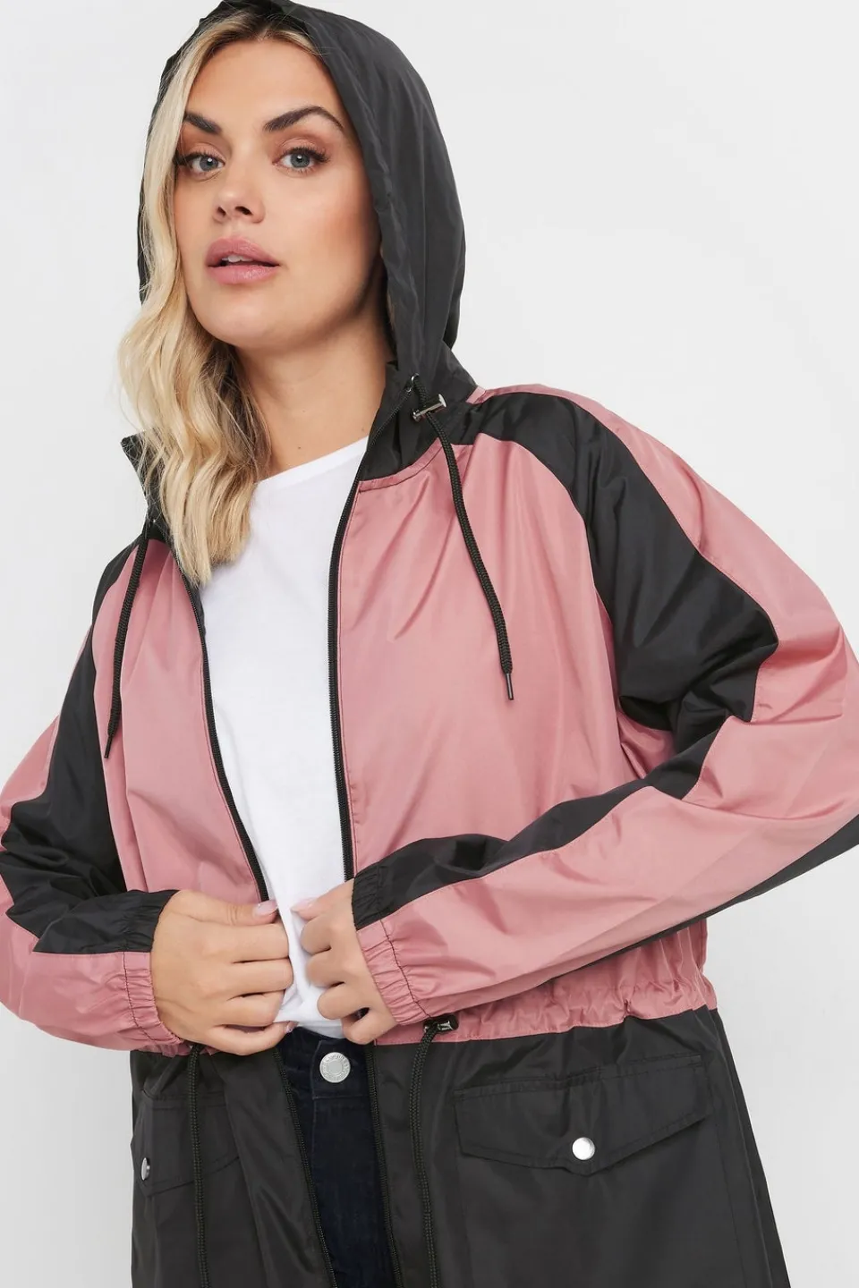 Coats & Jackets>YOURS Curve Pink & Black Colourblock Lightweight Parka Jacket