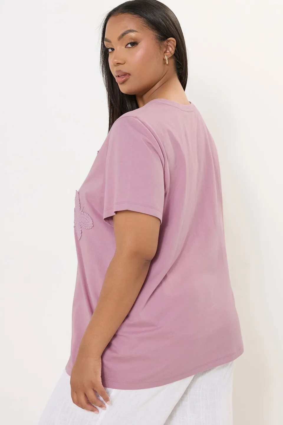 T-Shirts>YOURS Curve Pink Applique Butterfly T-Shirt
