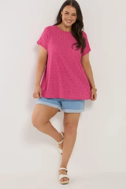 T-Shirts>YOURS Curve Pink Broderie Anglaise Textured Swing Top