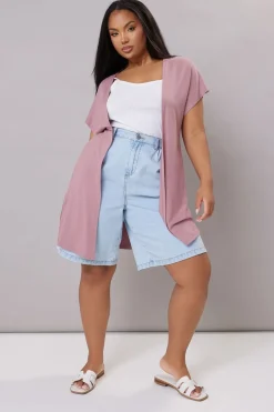 Tops>YOURS Curve Pink Grown On Sleeve Jersey Cardigan