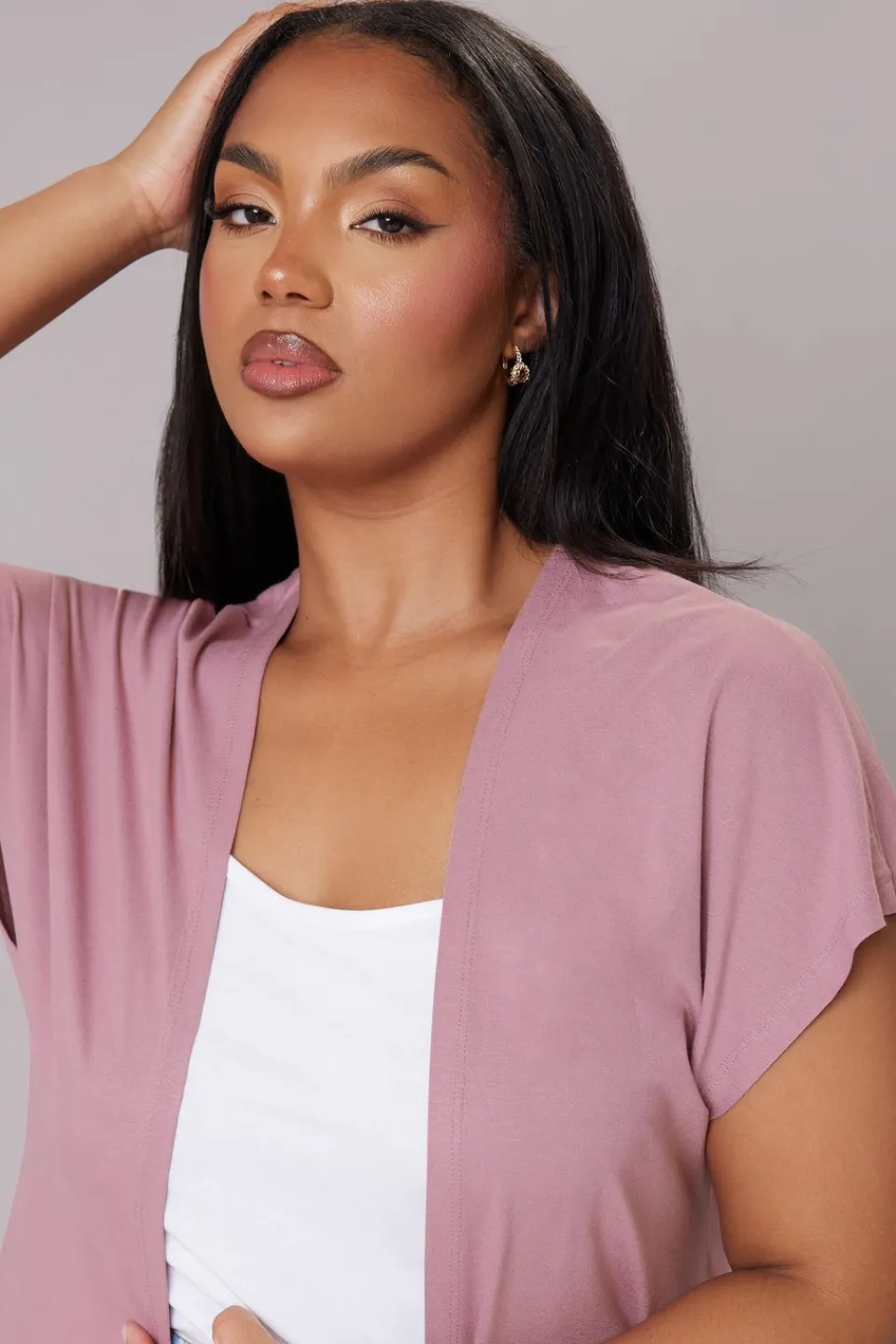 Tops>YOURS Curve Pink Grown On Sleeve Jersey Cardigan