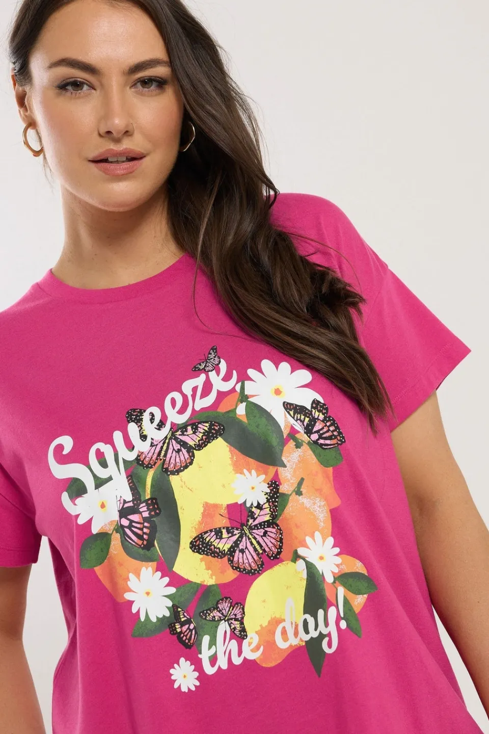T-Shirts>YOURS Curve Pink Squeeze The Day Lemon Graphic Print T-Shirt
