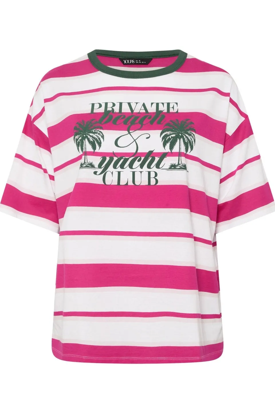 T-Shirts>YOURS Curve Pink 'Beach Club' Slogan Stripe T-Shirt