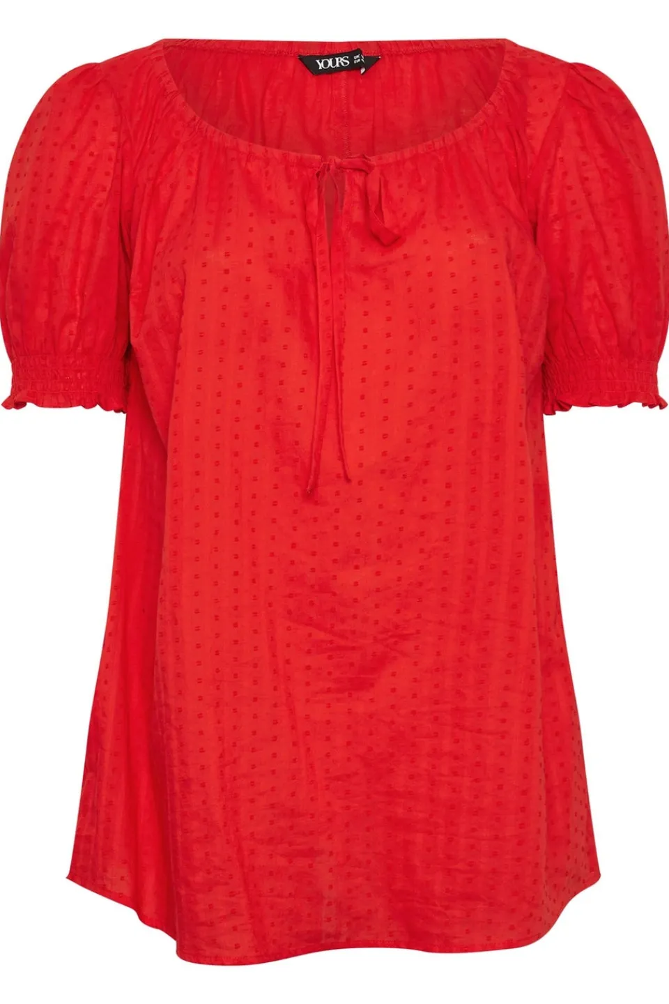 Blouses & Shirts>YOURS Curve Red Dobby Tie Neck Blouse
