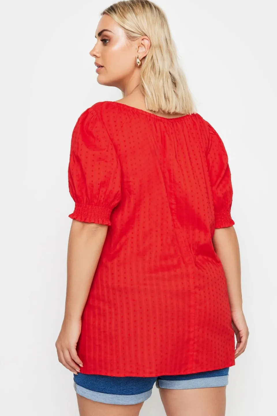 Blouses & Shirts>YOURS Curve Red Dobby Tie Neck Blouse