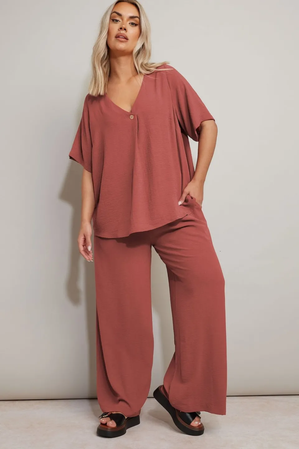 Tops>YOURS Curve Rust Orange Button Detail Blouse