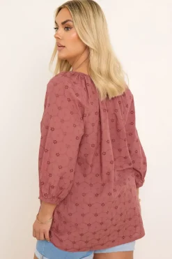 Tops>YOURS Curve Rust Orange Floral Broderie Anglaise Tie Front Top
