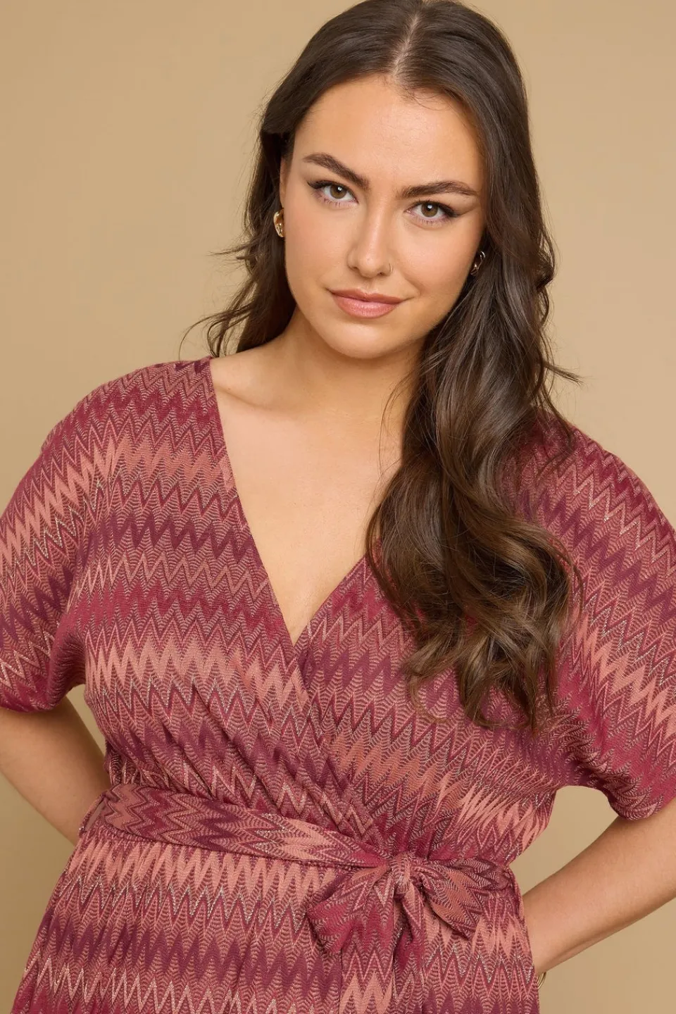 Dresses>YOURS Curve Rust Orange Zig Zag Metallic Wrap Dress