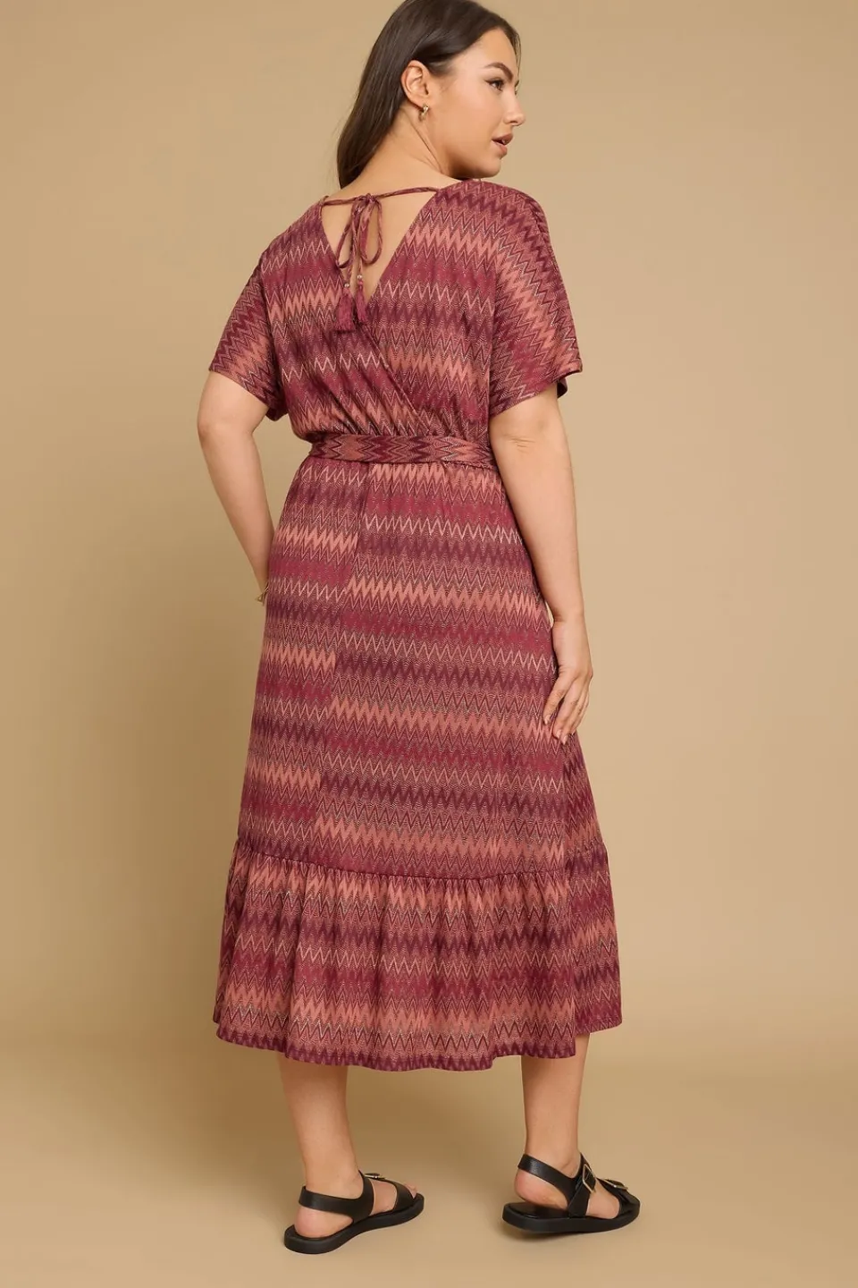 Dresses>YOURS Curve Rust Orange Zig Zag Metallic Wrap Dress
