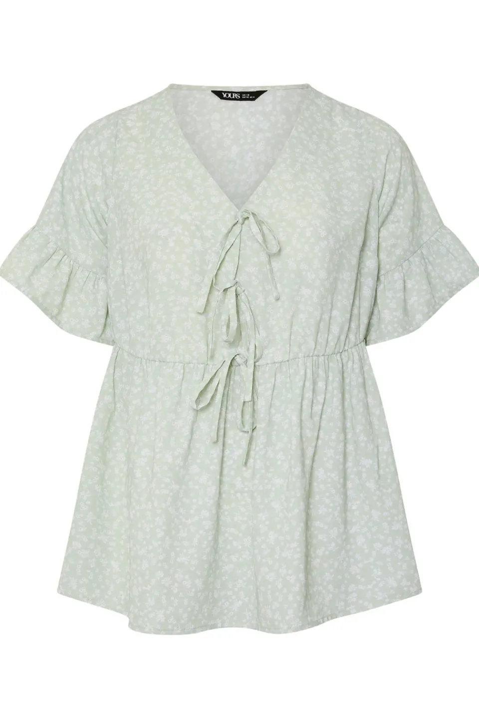 Tops>YOURS Curve Sage Green Ditsy Floral Tie Front Peplum Top