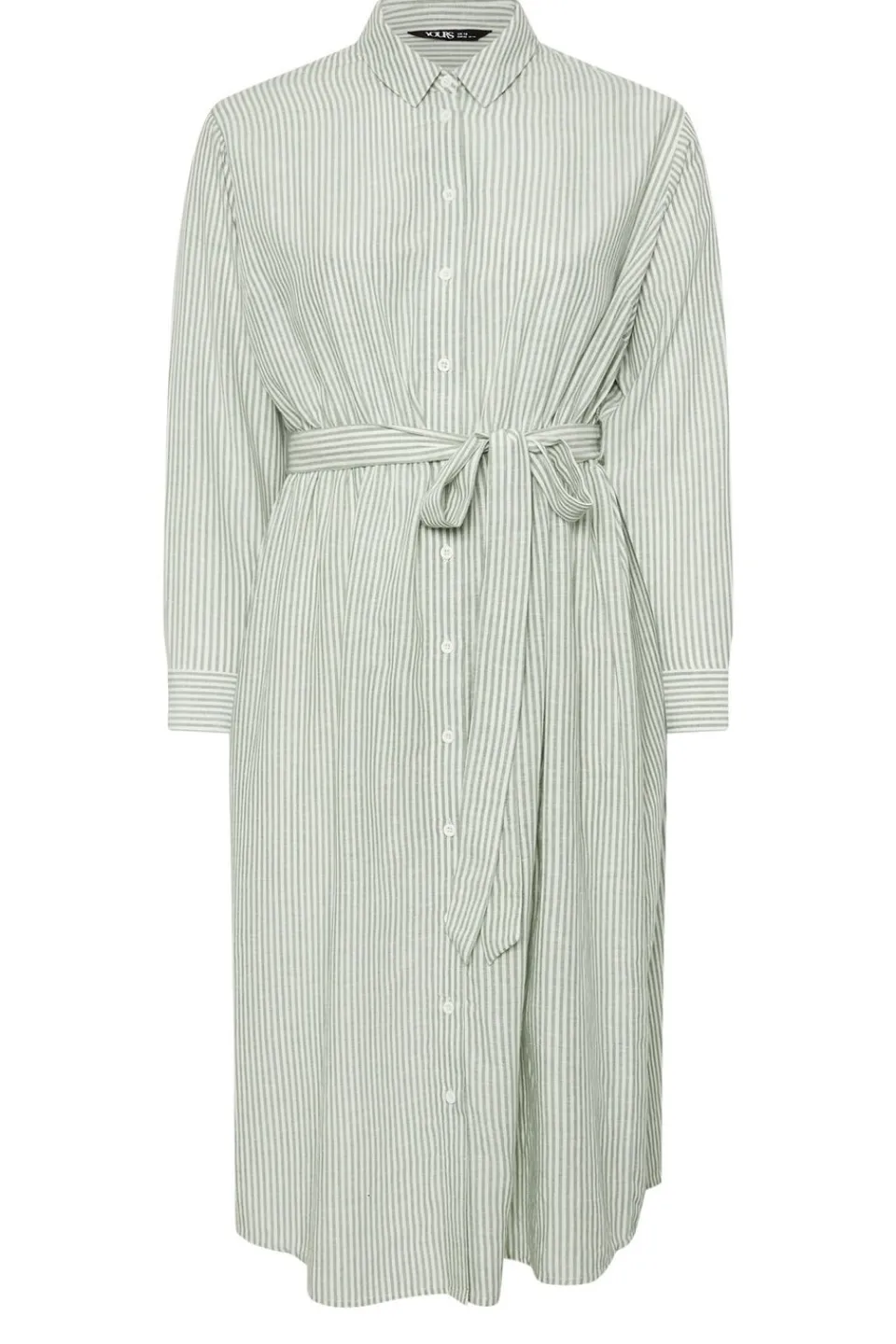 Dresses>YOURS Curve Sage Green Linen Stripe Shirt Dress