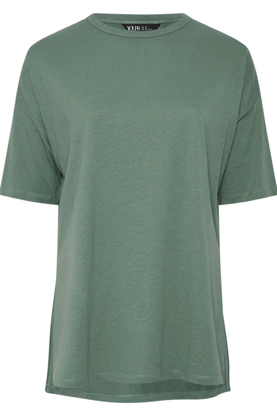 T-Shirts>YOURS Curve Sage Green Oversized Side Split T-Shirt