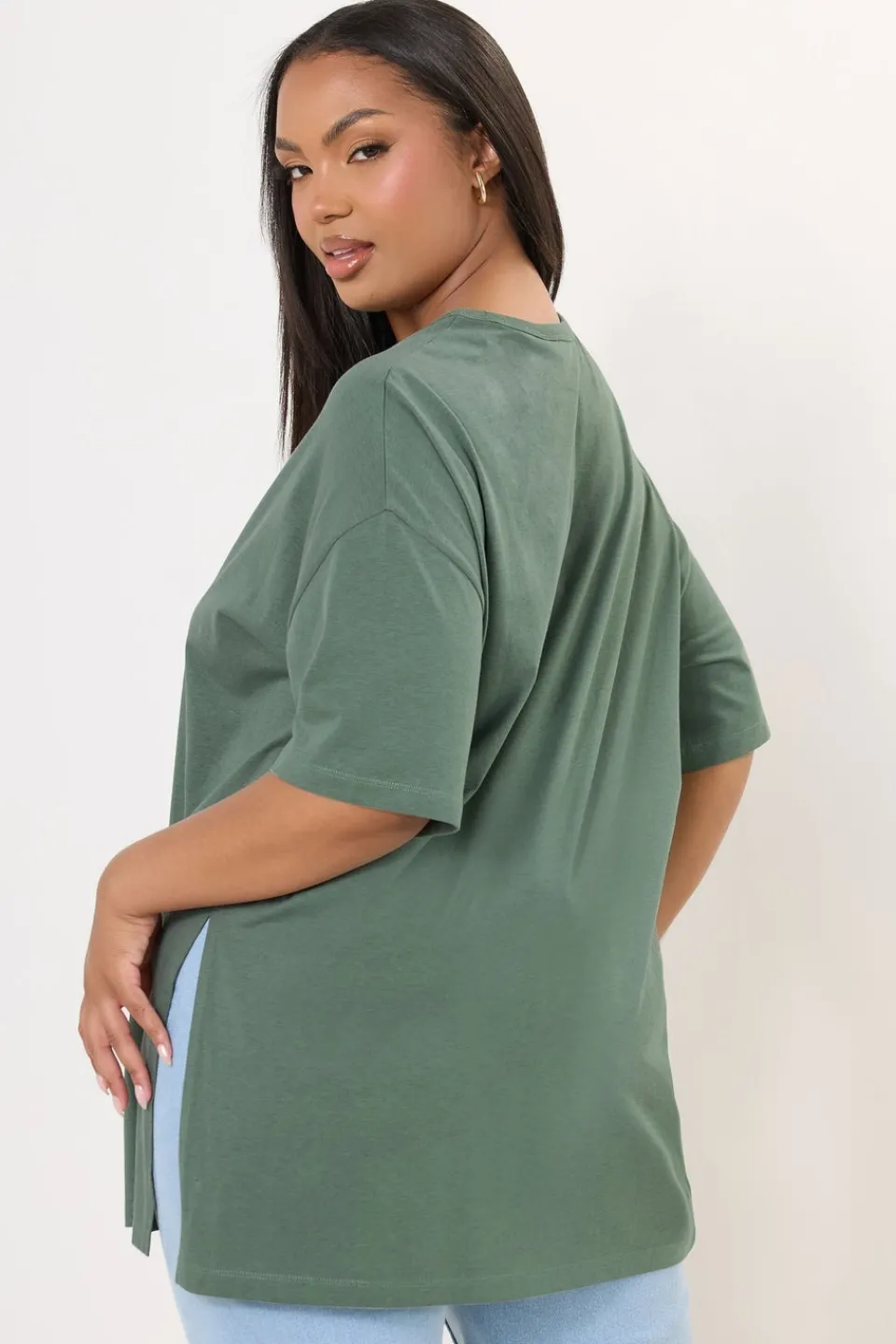 T-Shirts>YOURS Curve Sage Green Oversized Side Split T-Shirt