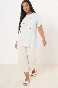T-Shirts>YOURS Curve White Applique Daisy T-Shirt