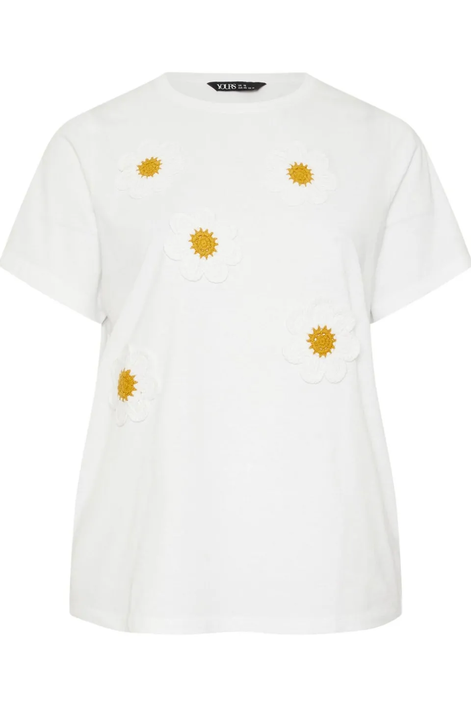 T-Shirts>YOURS Curve White Applique Daisy T-Shirt