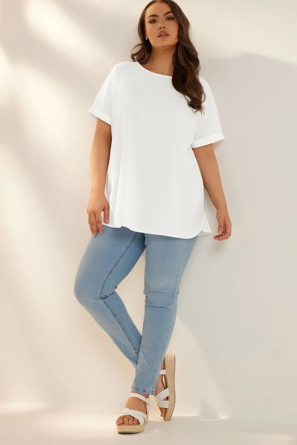 Tops>YOURS Curve White Boxy Short Sleeve Blouse