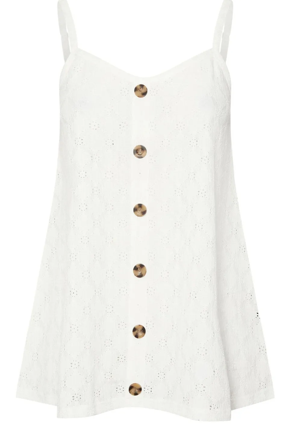 Tops>YOURS Curve White Broderie Anglaise Button Vest Top