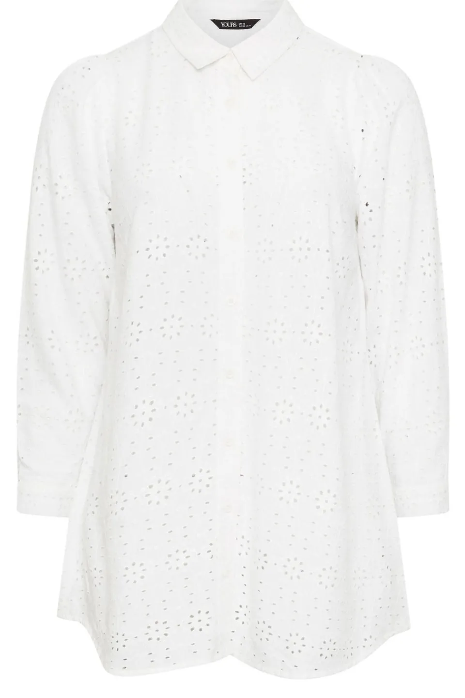 Tops>YOURS Curve White Broderie Anglaise Long Sleeve Shirt
