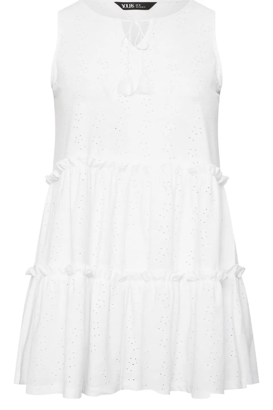 Tops>YOURS Curve White Broderie Anglaise Tiered Vest Top