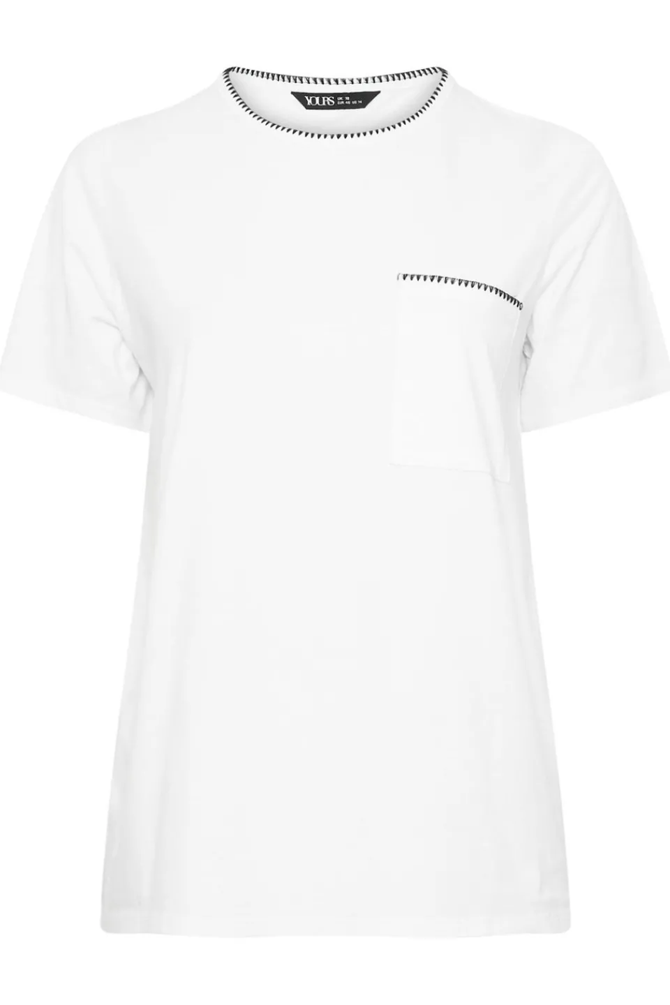 T-Shirts>YOURS Curve White Contrast Stitch Heavyweight Pocket T Shirt