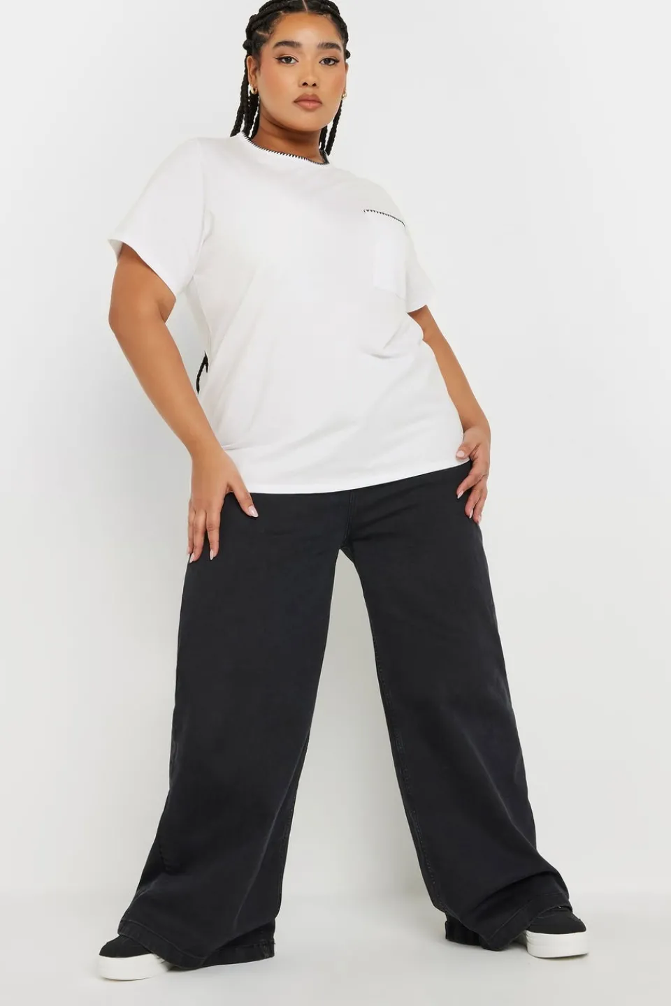 T-Shirts>YOURS Curve White Contrast Stitch Heavyweight Pocket T Shirt