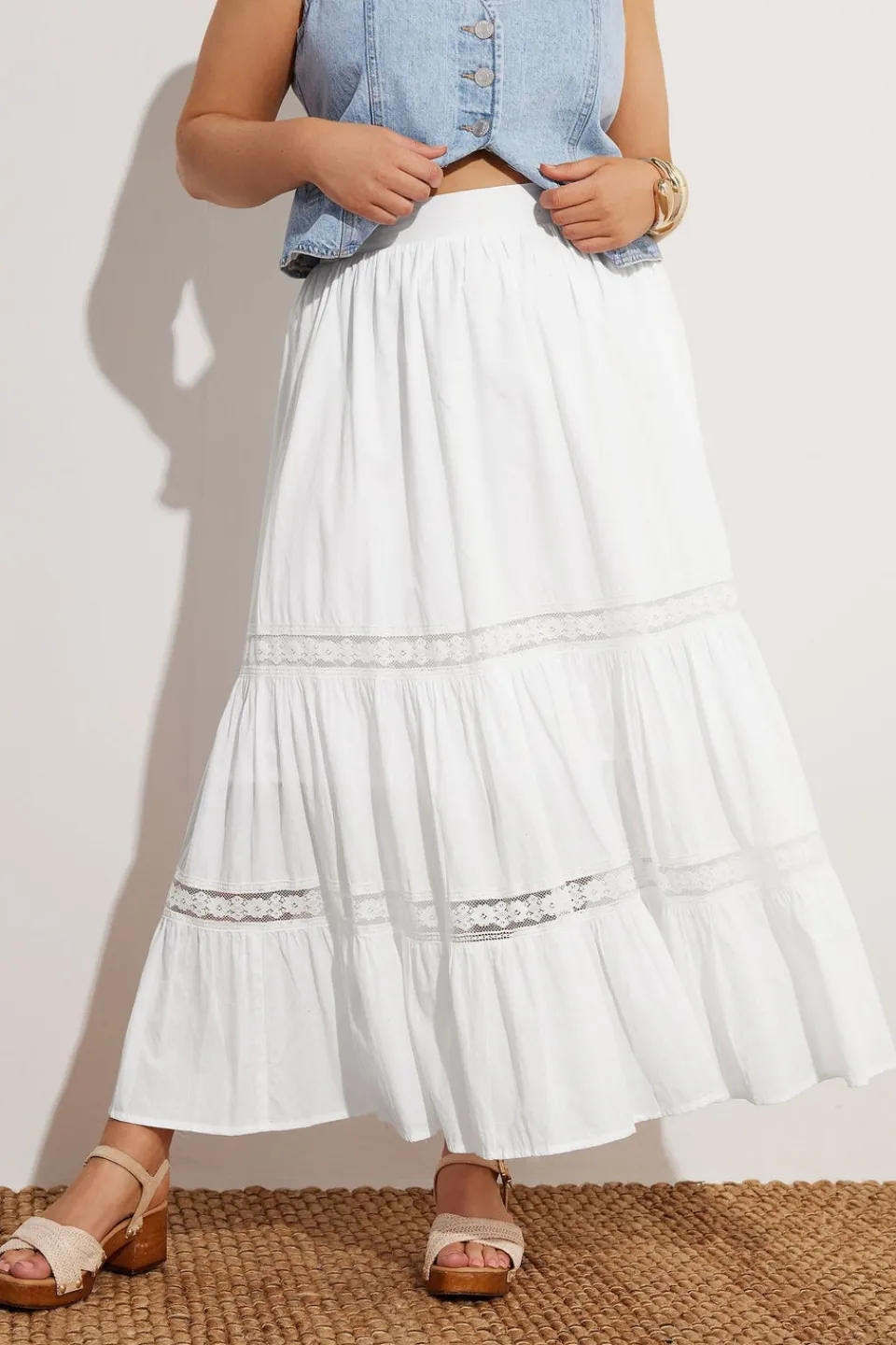 Skirts>YOURS Curve White Cotton Tiered Maxi Skirt