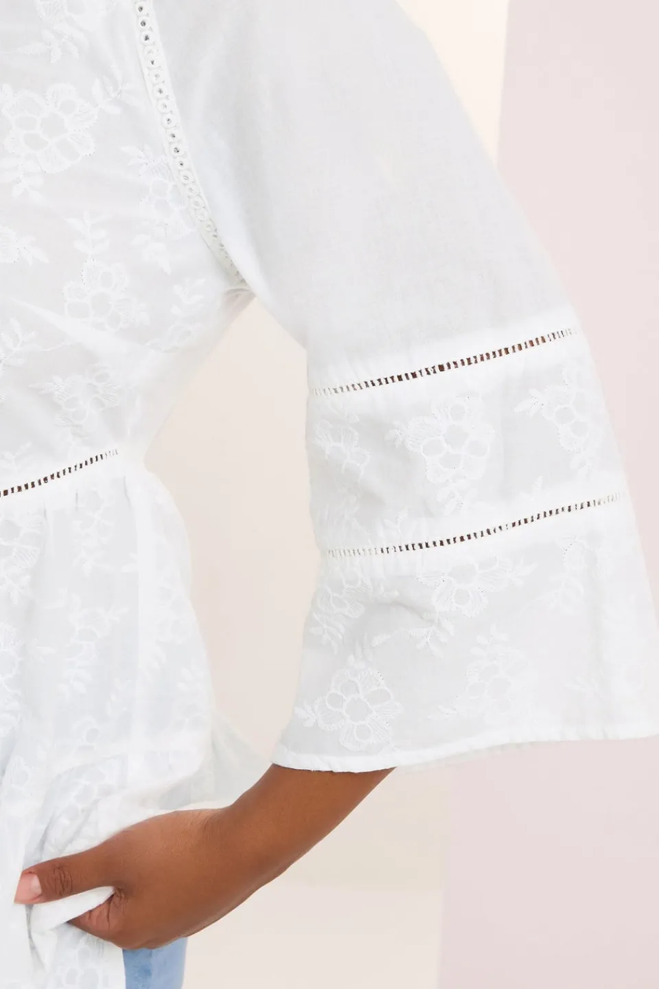 Blouses & Shirts>YOURS Curve White Embroidered Tie Front Smock Blouse