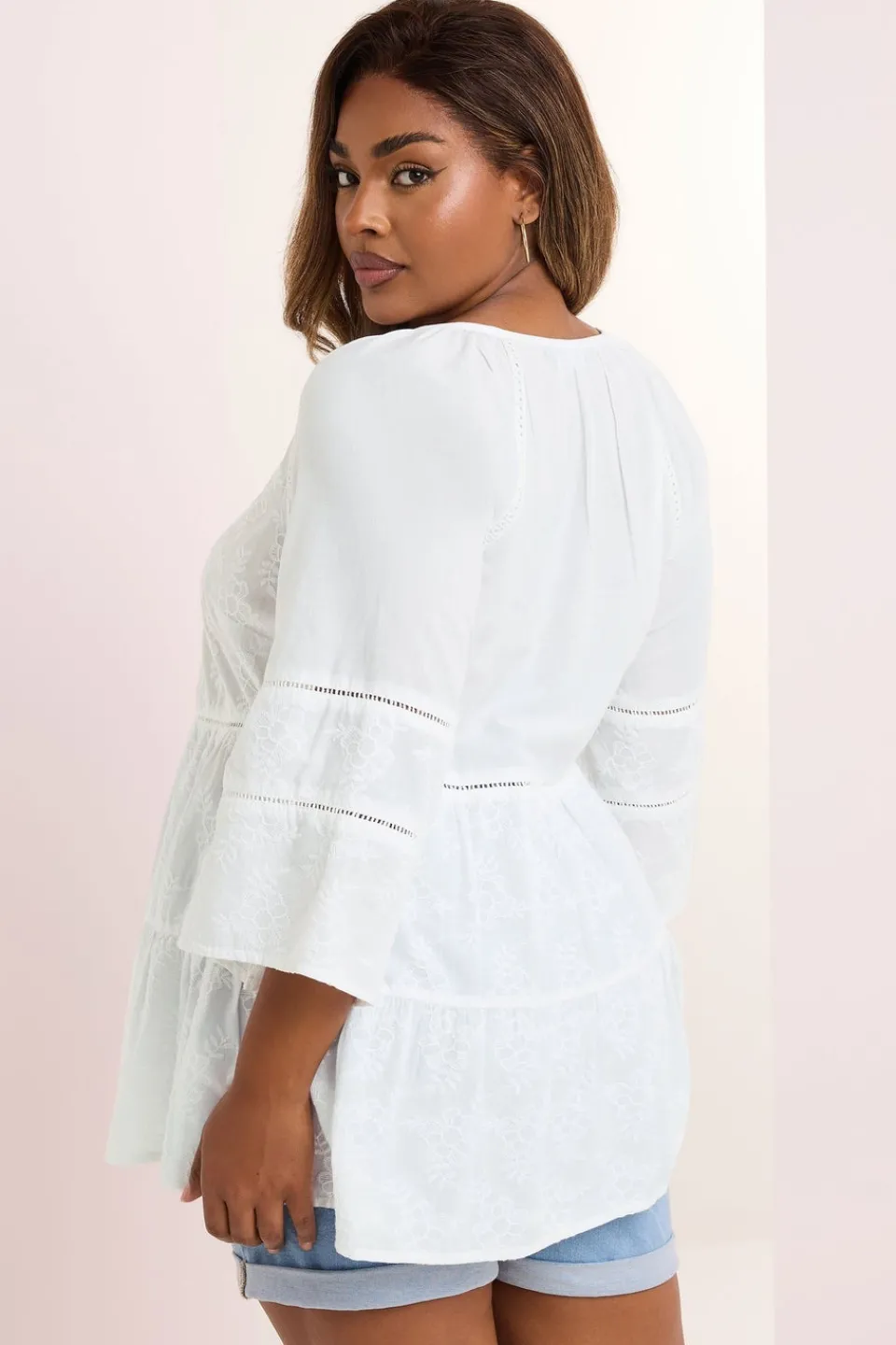 Blouses & Shirts>YOURS Curve White Embroidered Tie Front Smock Blouse