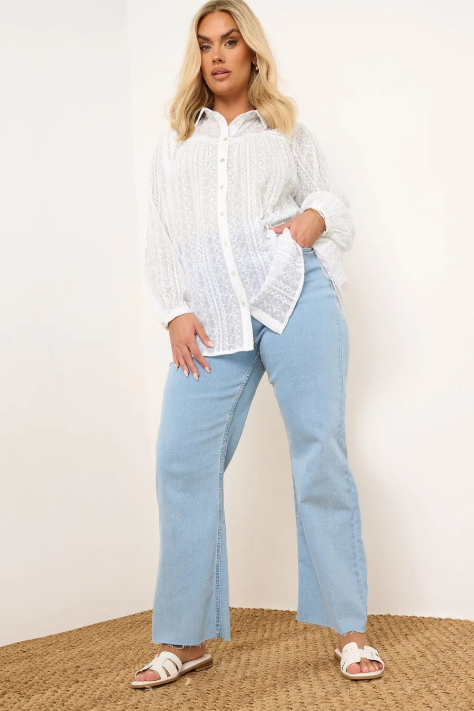 Tops>YOURS Curve White Embroidered Shirt