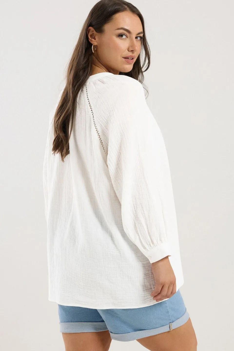 Tops>YOURS Curve White Embroidered Cheesecloth Shirt
