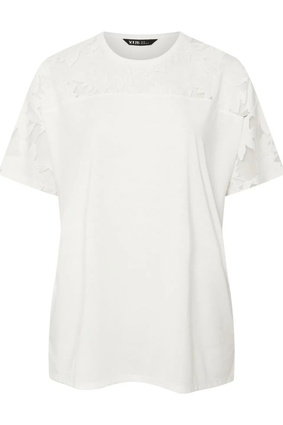 T-Shirts>YOURS Curve White Floral Burnout Boxy T Shirt