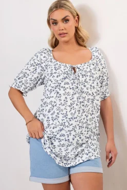 Tops>YOURS Curve White Floral Print Tie Front Top